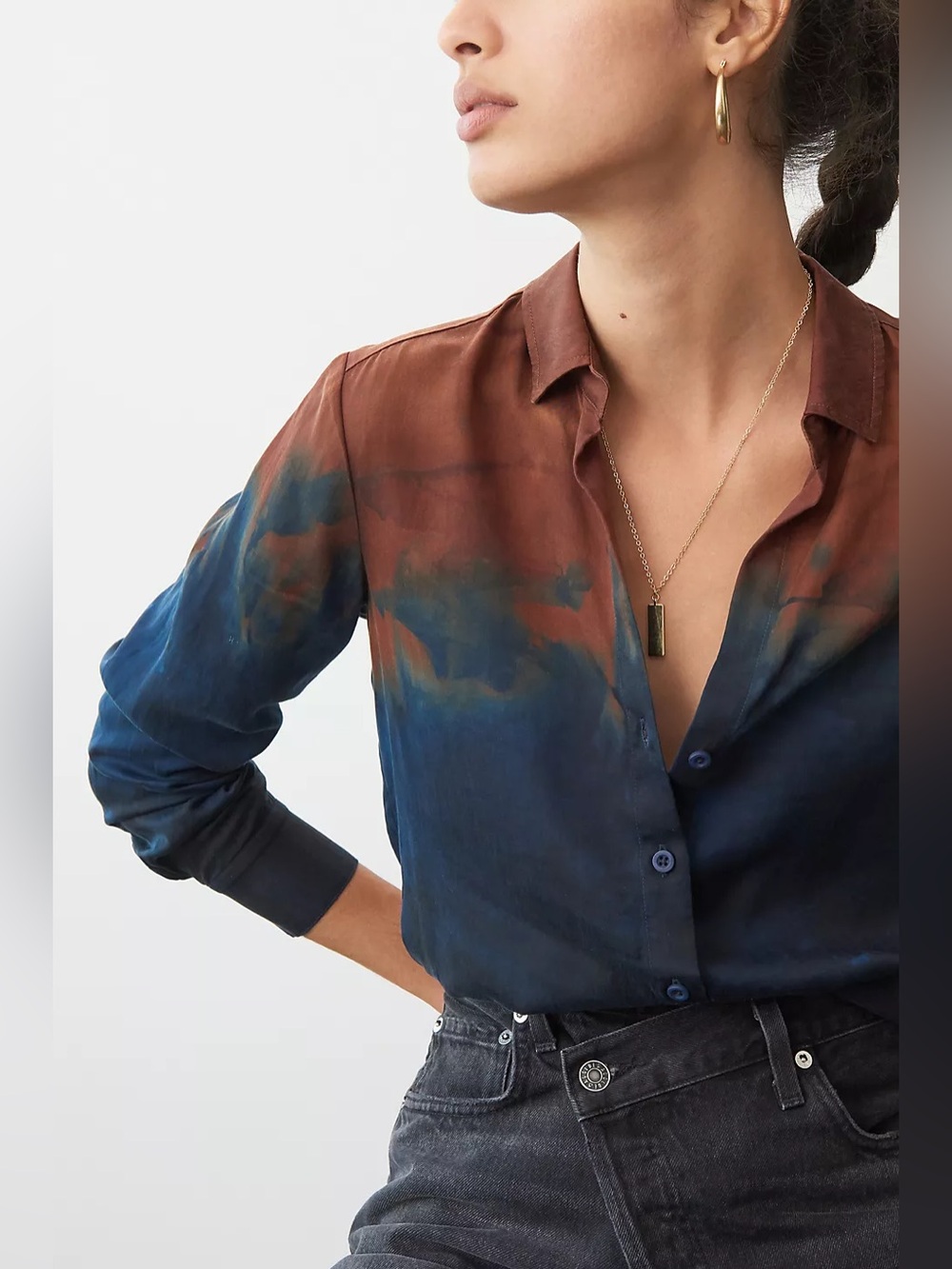 Anthropologie Cloth & Stone Tie Dye Button Down Shirt